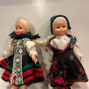 Vintage European Folk Dolls 5.5” | Sleep Eyes | Braids | Set of 2
